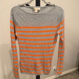 Gray and Orange Striped Sweater